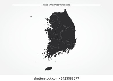 South Korea Map - World Map International vector template with High detailed with black and white outline color isolated on white background - Vector illustration eps 10