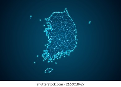 South Korea Map - World Map mash line and point scales on blue technology background. Wire Frame 3D mesh polygonal network line, design sphere, dot and structure -  Vector illustration eps 10