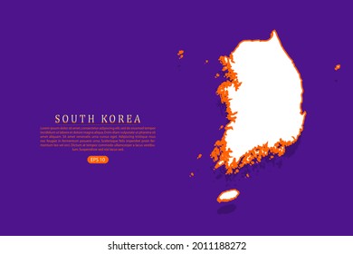 South Korea map - World map vector template with isometric style including shadow, white and orange color on purple background - Vector illustration eps 10