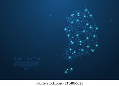 Mapa de Corea del Sur - Modelo de vector de mapa mundial con placa de circuitos abstracto futurista Ilustración o línea de mezcla de tecnología de alta tecnología y escalas de puntos en fondo oscuro - Ilustración de vectores ep 10