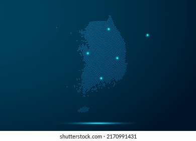 Mapa de Corea del Sur - Plantilla vectorial del Mapa Mundial con puntos, rejilla, grunge, estilo y luz de medio tono, línea de red, esfera de diseño sobre fondo de tecnología azul - Ilustración vectorial eps 10