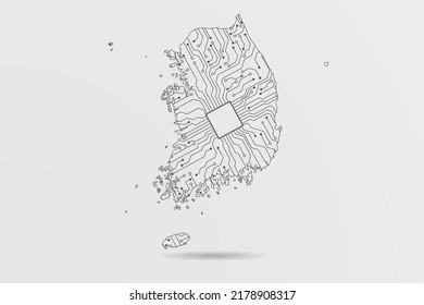 South Korea Map - World map vector template with Abstract futuristic circuit board Illustration or High-tech technology mash line and point scales on white background - Vector illustration ep 10