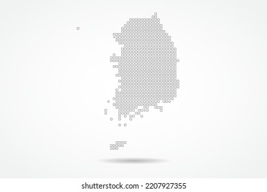 Südkorea Karte - Weltkarte, Vektorvorlage mit quadratischem Pixel dünnen Schwarz-Skizze-Stil einzeln auf weißem Hintergrund für Bildung, Infografik, Design - Vektorgrafik eps10