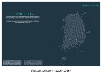 South Korea Map - World map vector template with Grey dots, grid, grunge, halftone style isolated on green background for education, infographic, design, website, banner - Vector illustration eps 10