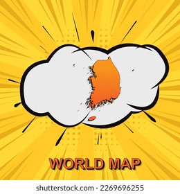South Korea Map - World map vector template with isometric and comic art style including shadow, black and orange color on yellow background for design, infographic - Vector illustration eps 10