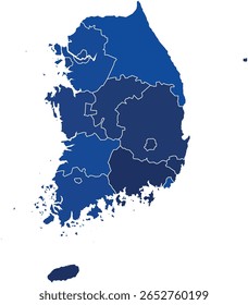 South Korea Maps with Blue Monochrome Color for District Borders Asian Country