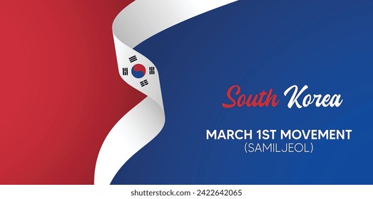 South Korea March 1st Movement (Samiljeol) flag ribbon vector poster