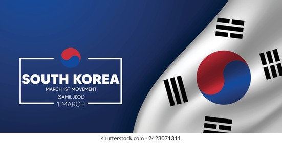 Movimiento 1° de Marzo de Corea del Sur (Samiljeol) 1 de Marzo ondeando afiche vectorial