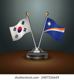 South Korea  and Marshall Islands table flags relation with gradient backgrund. Vector Illustration