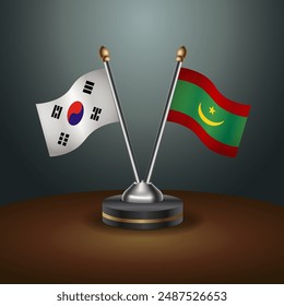 South Korea  and Mauritania table flags relation with gradient backgrund. Vector Illustration