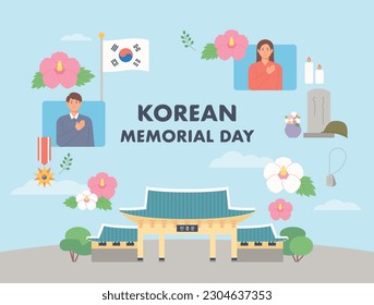 South Korea Memorial day. Posters and iconic objects. June 6