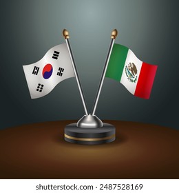 South Korea  and Mexico table flags relation with gradient backgrund. Vector Illustration