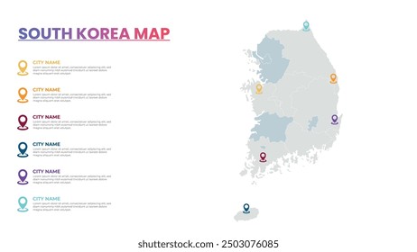 South Korea Modern Map Infographic Template, Detailed infographic map of South Korea Popular City