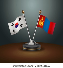 South Korea  and Mongolia table flags relation with gradient backgrund. Vector Illustration