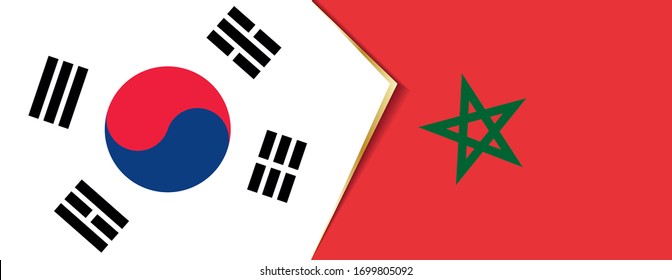 Südkorea und Marokko Flaggen, zwei Vektorillustrationen Flaggen Symbol für Beziehung oder Konfrontation.