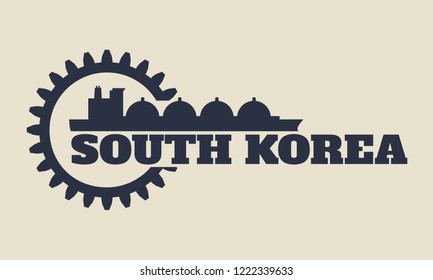 South Korea name in gear and sea ship silhouette.