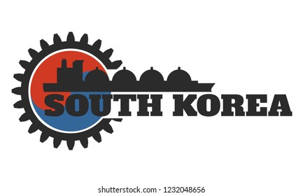 South Korea name in gear and sea ship silhouette.