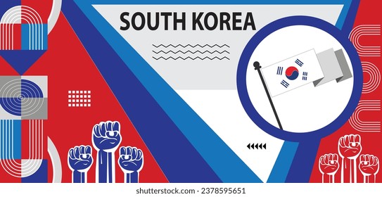 South Korea national day banner design, modern blue red white design. Korean people. Sports Games,national day banner with flag South Korea.eps