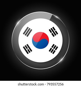 South Korea national flag. Application Language Symbol. Country of manufacture icon. Round glossy isolated icon with national flag button on glow background. Symbol of nation for infographics, web.