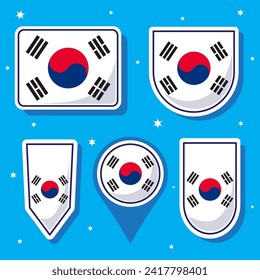 Korea del Sur: la bandera nacional de la caricatura vectorial icono paquetes de máscaras. Plantilla de colección de marcas de países asiáticos