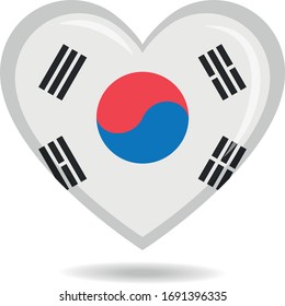 South Korea national flag in heart shape vector illustration