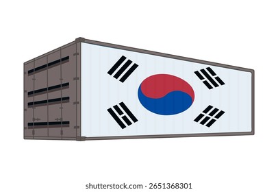 Bandeira nacional da Coreia do Sul com contêiner de transporte
