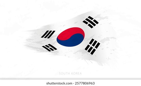 South Korea National Flag with Textured Brush Strokes. Artistic Brush Stroke Design.