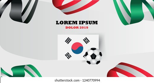 South Korea national flags and soccer ball, vector illustration