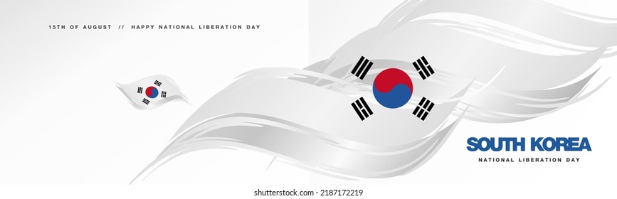 South Korea National Liberation day, abstract hand drawn flag of South Korea, two fold flyer, white background banner