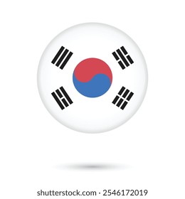 South Korea National official round circle flag in standard colors isolated vector illustration on white background for Independence day, Liberation Day 15 August,17 July, 6 June, 1 March celebrations