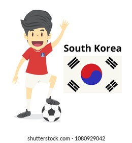 South Korea national team cartoon,football World,country flags. 2018 soccer world,isolated on white background. illustration vector