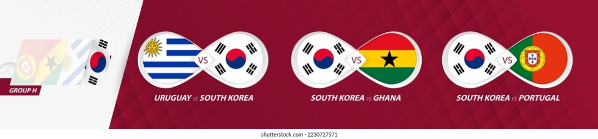 South Korea national team matches in group H, football competition 2022, all games icon in group stage.