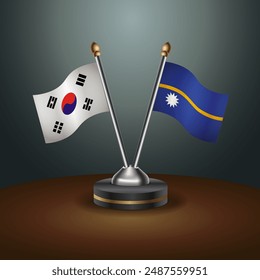 South Korea  and Nauru table flags relation with gradient backgrund. Vector Illustration
