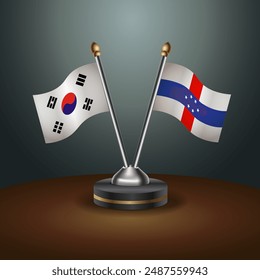 South Korea  and Netherlands Antilles table flags relation with gradient backgrund. Vector Illustration