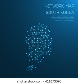 South Korea network map. Abstract polygonal map design. Internet connections vector illustration.