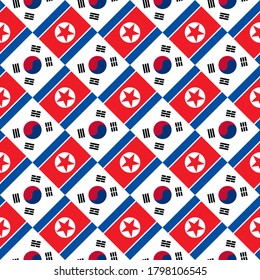 south korea and north korea flag, seamless pattern. vector background