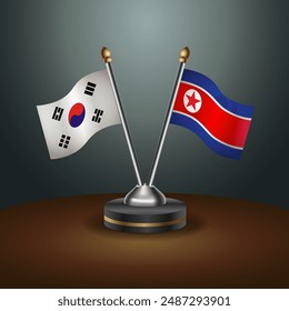 South Korea  and North Korea table flags relation with gradient backgrund. Vector Illustration