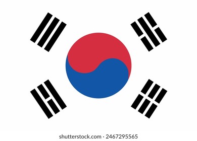 South Korea official flag vector with standard size and proportion. National flag emblem with accurate size and colors.