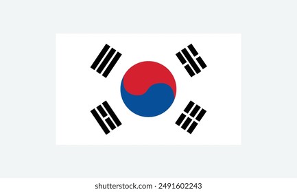 South Korea official flag vector with standard size and proportion. National flag emblem with accurate size and colors.