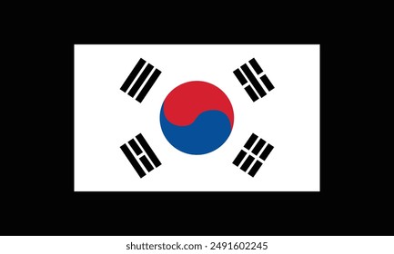 South Korea official flag vector with standard size and proportion. National flag emblem with accurate size and colors.