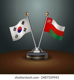 South Korea  and Oman table flags relation with gradient backgrund. Vector Illustration