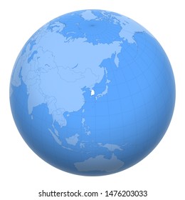 South Korea on the globe. Earth centered at the location of the Republic of Korea. Map of South Korea. Includes layer with capital cities.