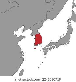 South Korea on world map. Vector illustration.