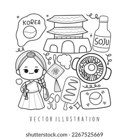 South korea outline cartoon. Vector illustration