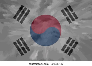 South korea painted / drawn vector flag. Dramatic, unusual look. Vector file contains flag and texture layers