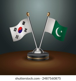 South Korea  and Pakistan table flags relation with gradient backgrund. Vector Illustration