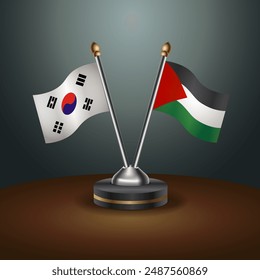 South Korea  and Palestine table flags relation with gradient backgrund. Vector Illustration