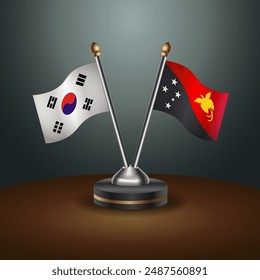 South Korea  and Papua New Guinea table flags relation with gradient backgrund. Vector Illustration