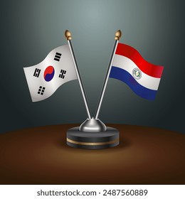 South Korea  and Paraguay table flags relation with gradient backgrund. Vector Illustration