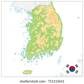 South Korea Physical Map. On White. No text. Vector illustration.